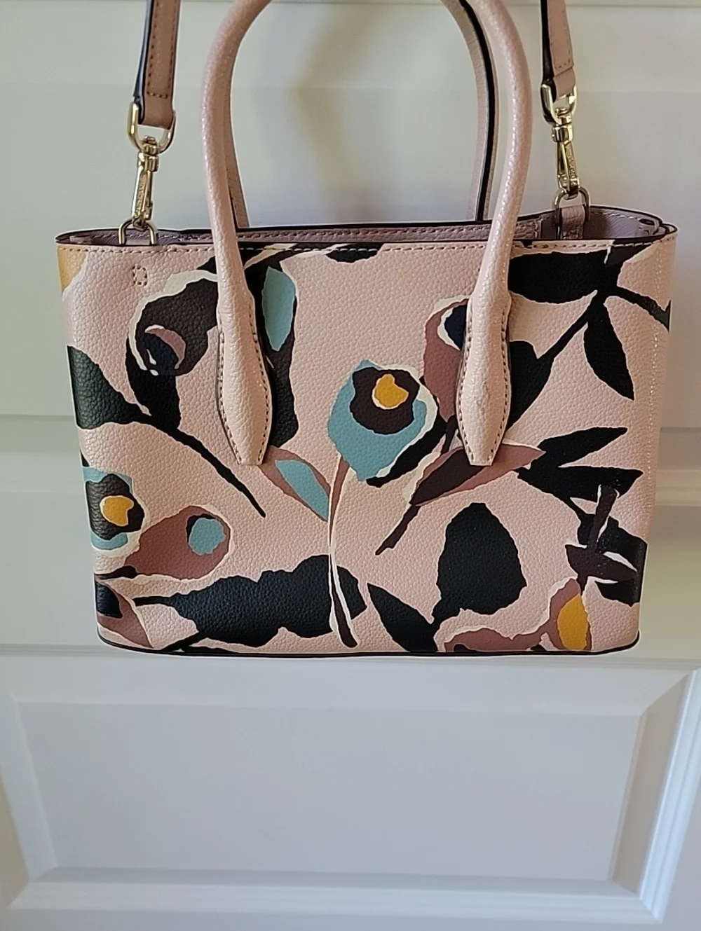 kate spade Pink Floral Leather Satchel with Removable Crossbody Strap
